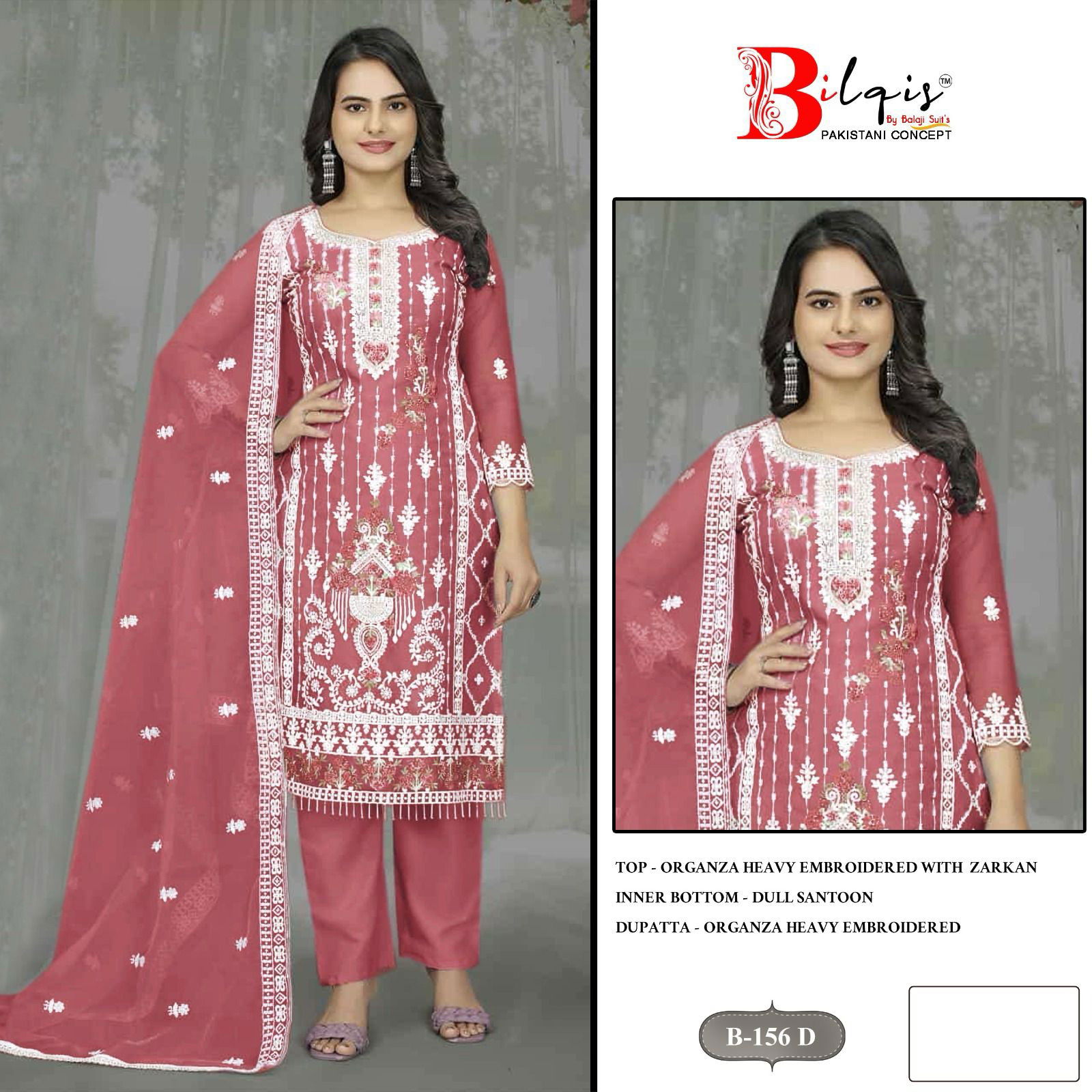 Bilqis B 156 Organza Pakistani Salwar Kameez Collection